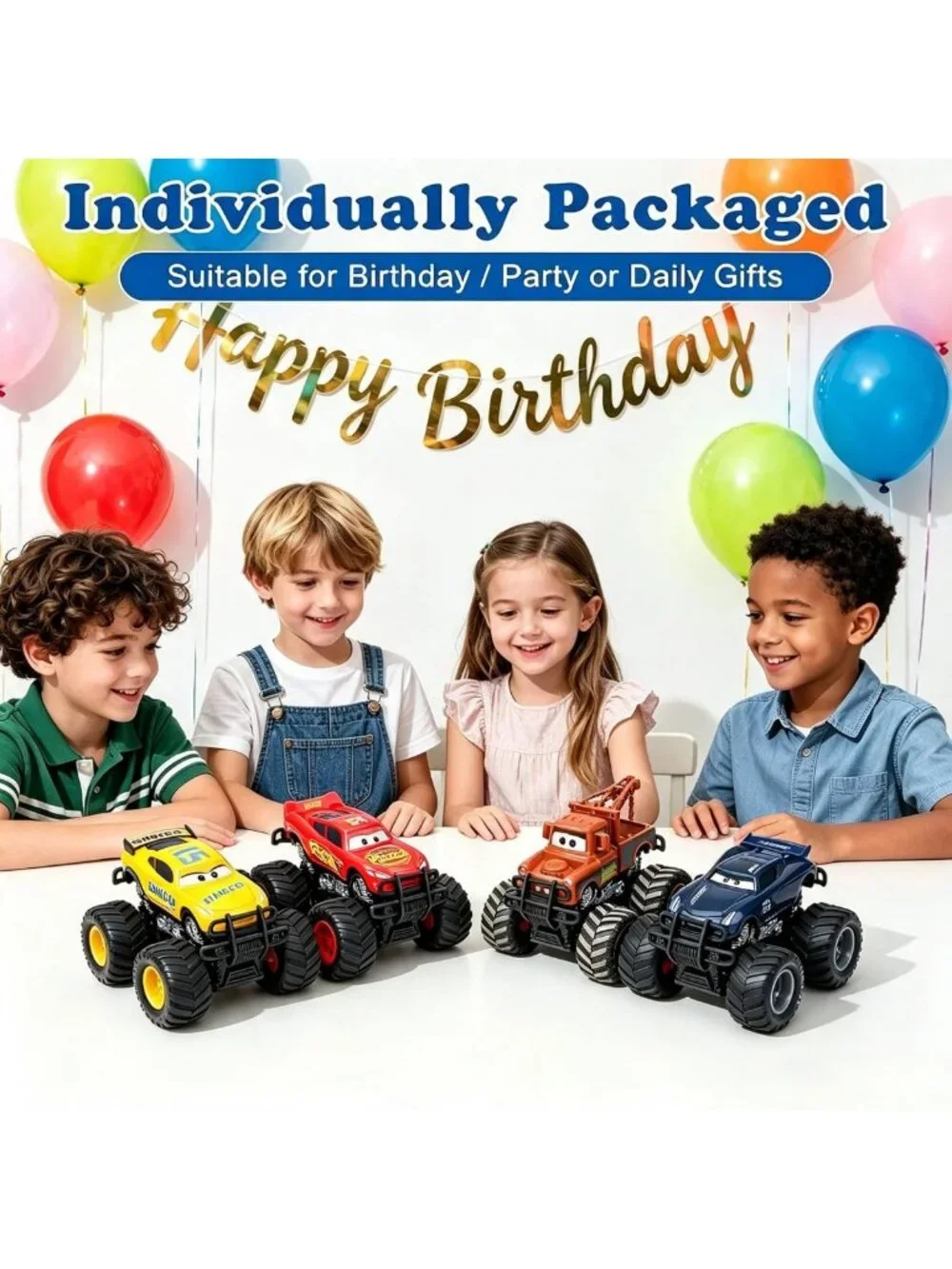Friction-Driven Metal Toy Cars - 4 Pack Big Wheel Friends, Fun for Kids!
